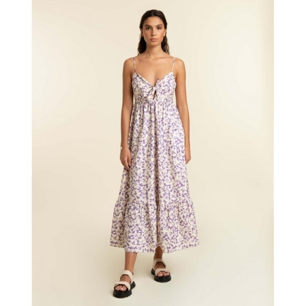 NWT FRNCH NADEGE DRESS tied bust floral dress in patterned ecru sz M